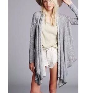 Free People In The Loop Cardigan Gray Combo French Terry Waterfall Pockets Small